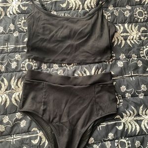 Aerie Black Ribbed Bikini Set M